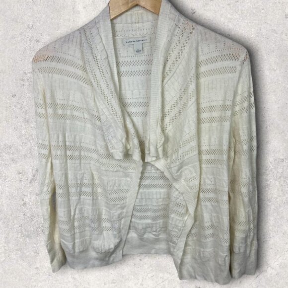 Banana Republic White Eyelet Knit Cardigan Sweater Size Large Open Front Minimal - Picture 4 of 13